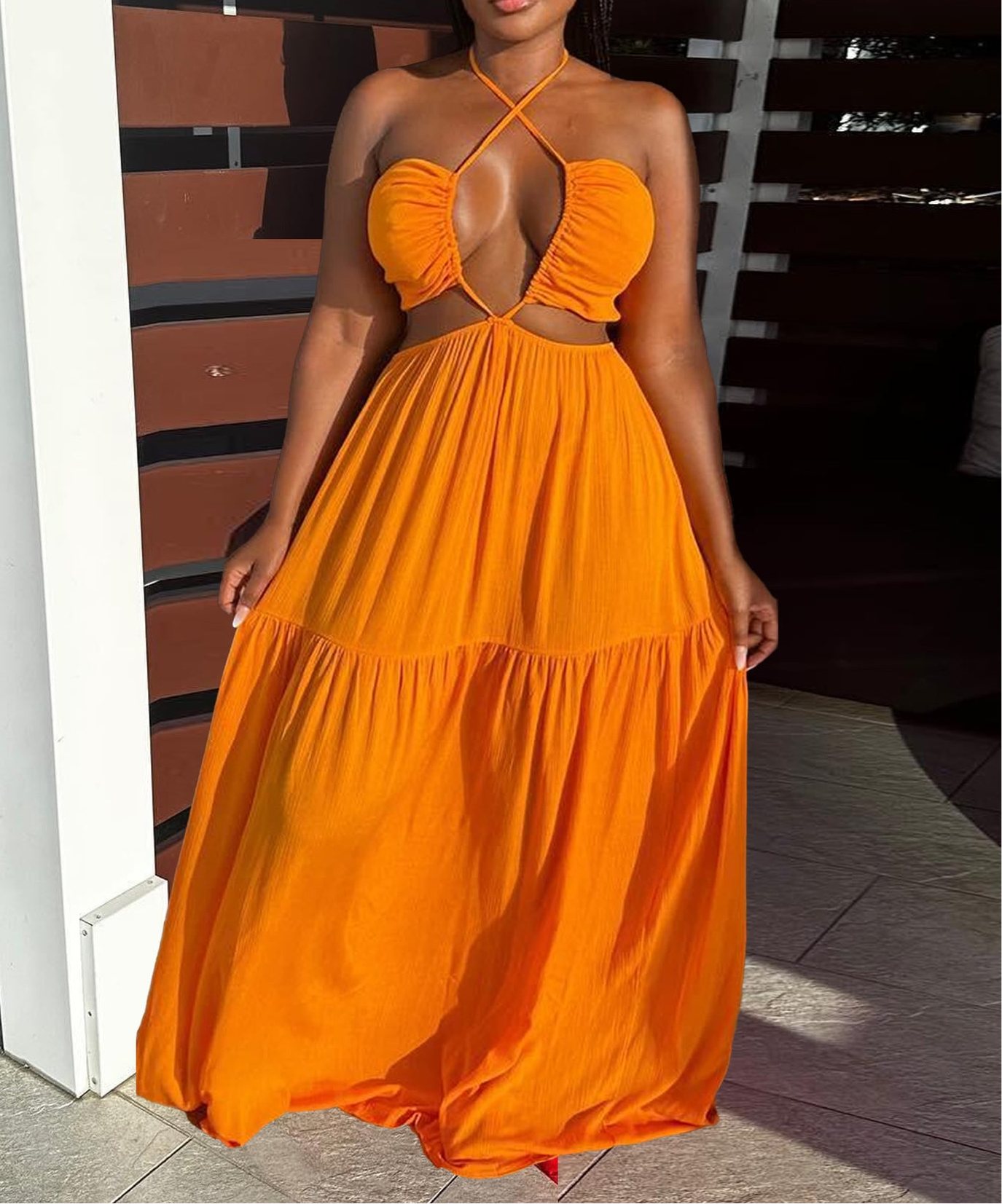 Good Afternoon Sunshine Lace Up Halter Mop Dress
