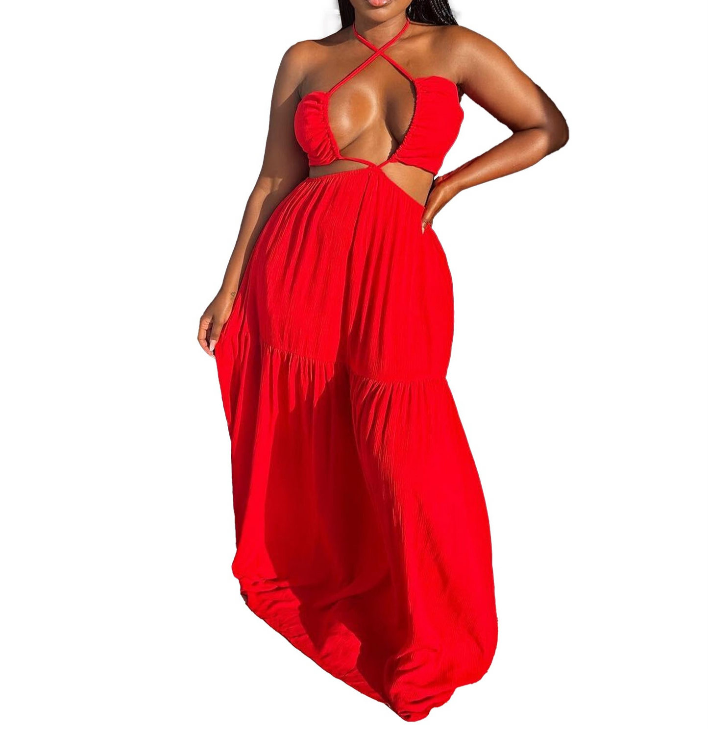 Good Afternoon Sunshine Lace Up Halter Mop Dress