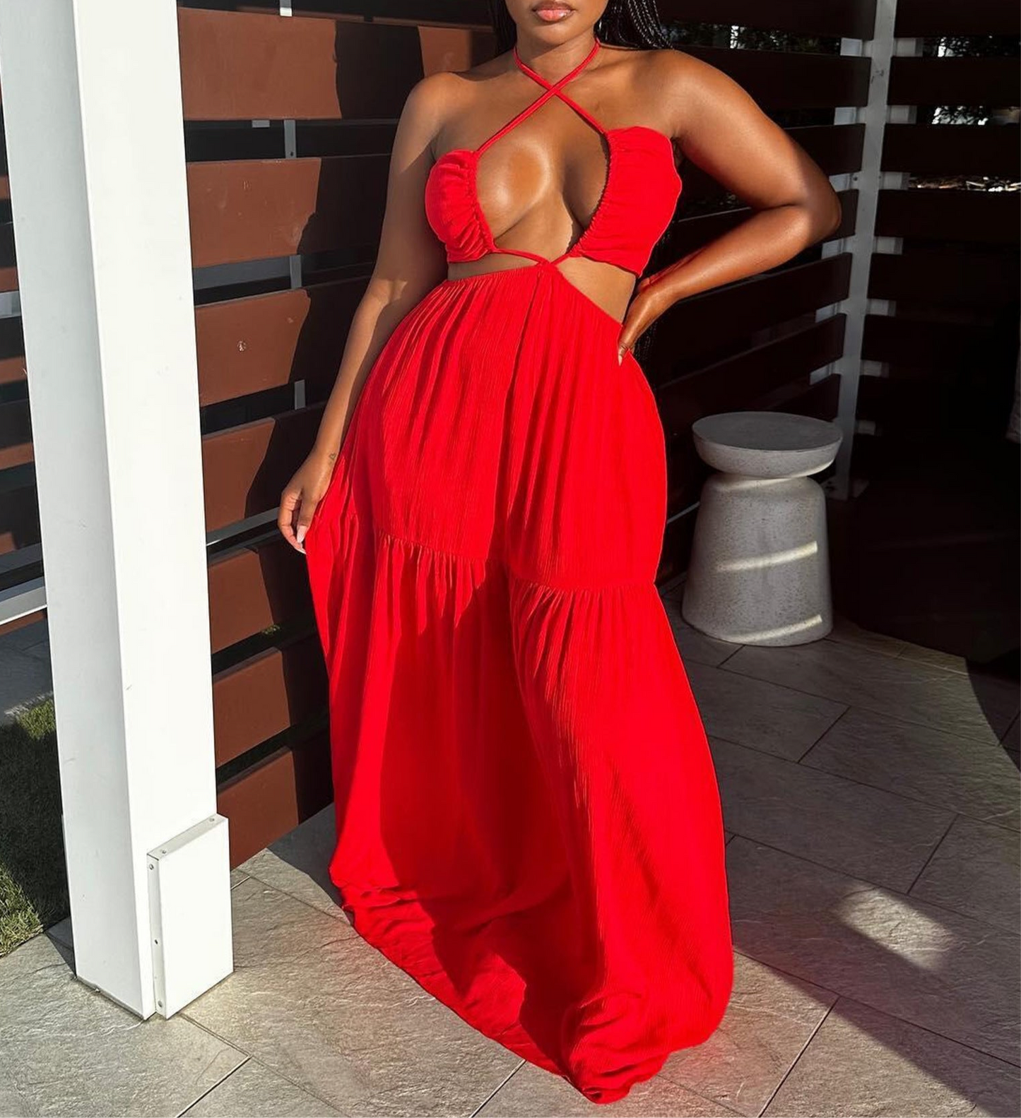 Good Afternoon Sunshine Lace Up Halter Mop Dress