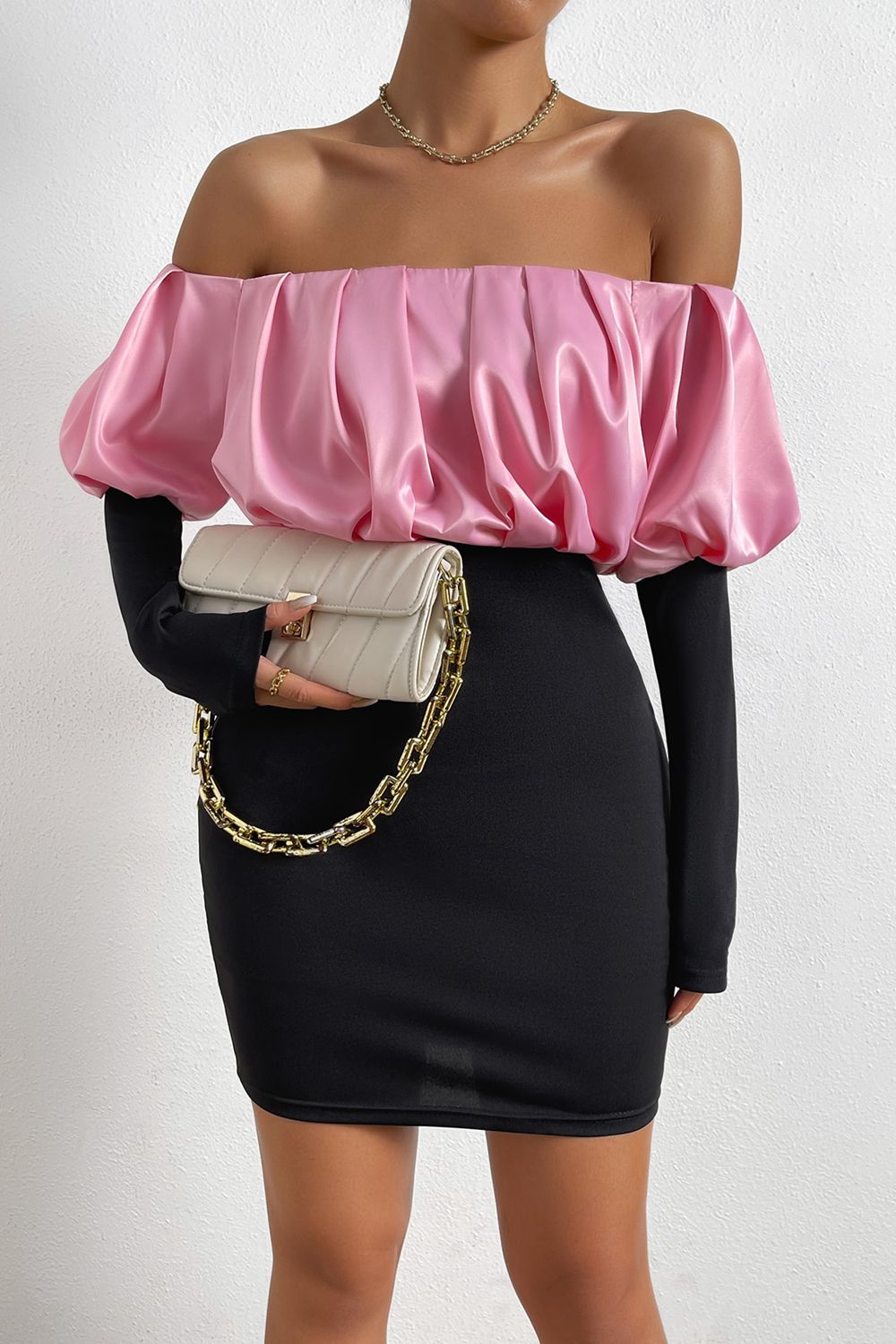 Evenings With You Off-Shoulder Puff Sleeve Mini Pencil Dress