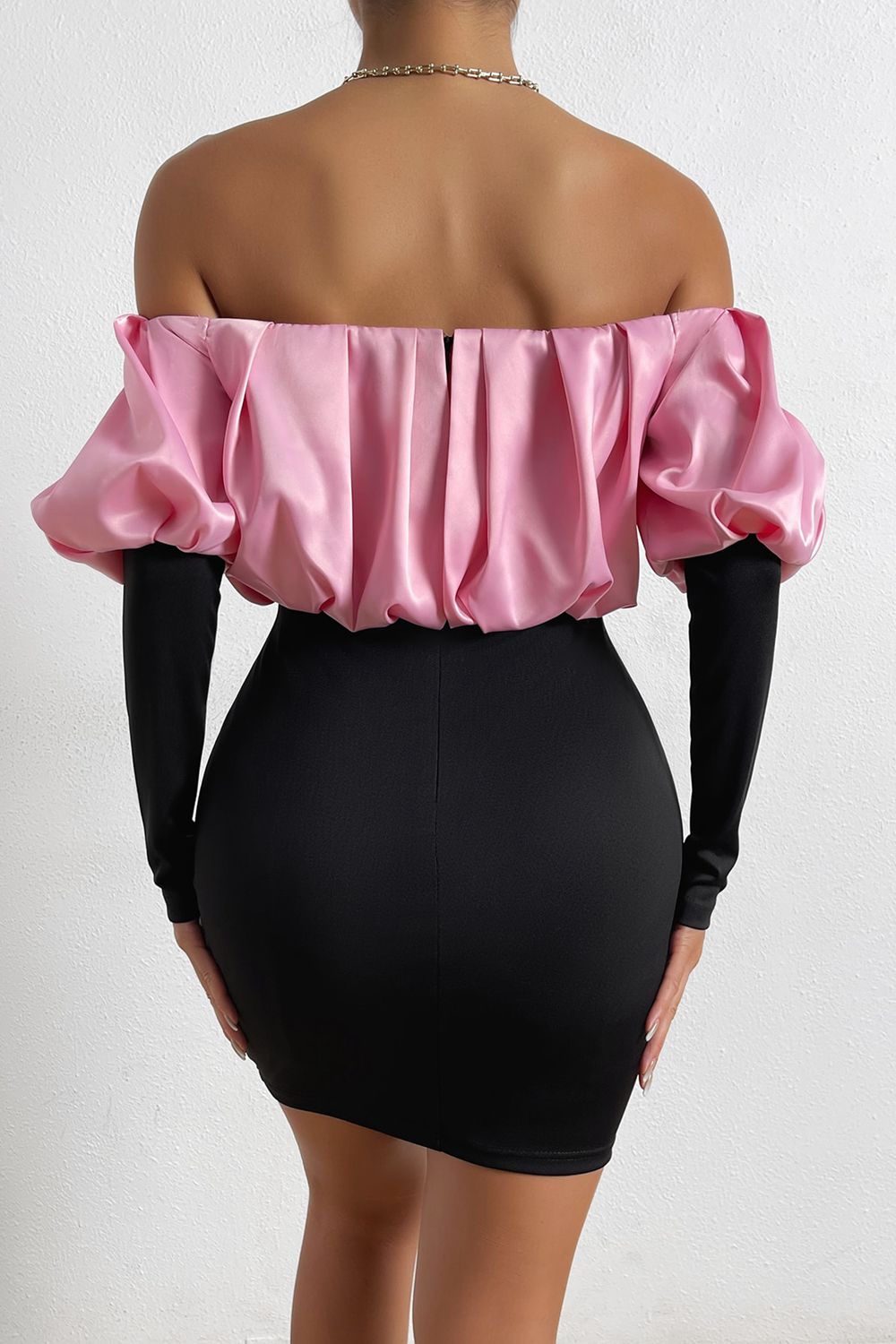 Evenings With You Off-Shoulder Puff Sleeve Mini Pencil Dress