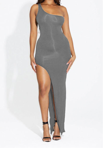 As Of Lately Sleeveless Shoulder Side High Slit Long Tight Dress