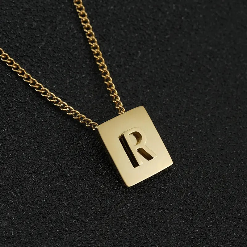 Square Pendant Letter Necklace