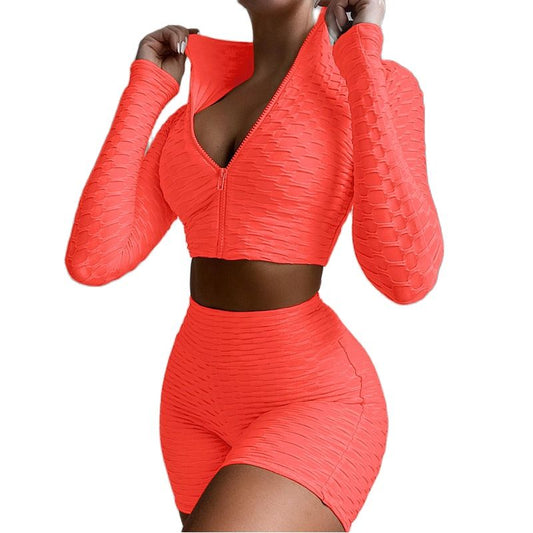 Women's Tight Solid Color Long Sleeve Leisure Sports Suit