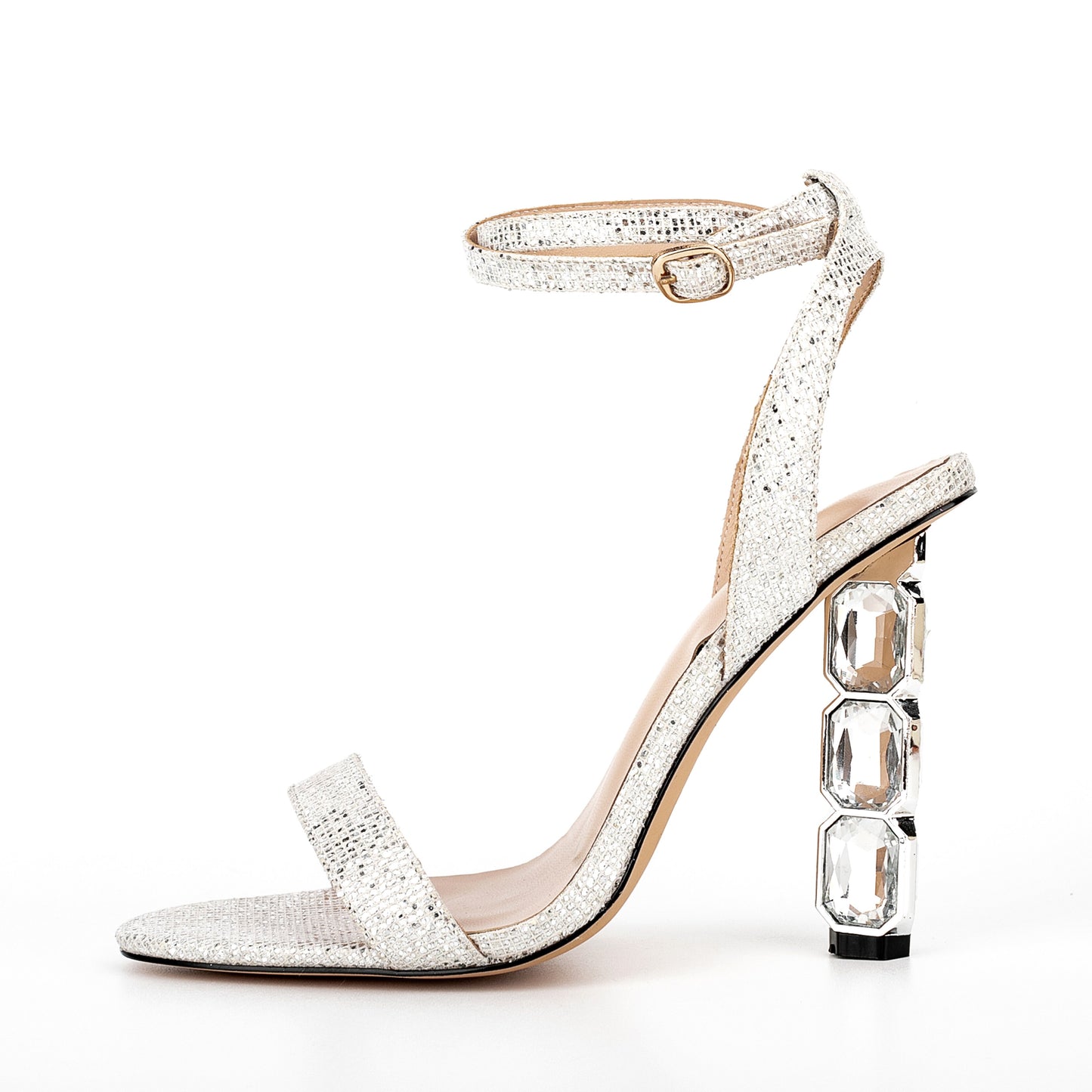 Dine With Me Open Toe Paillette Buckle Strap Heel