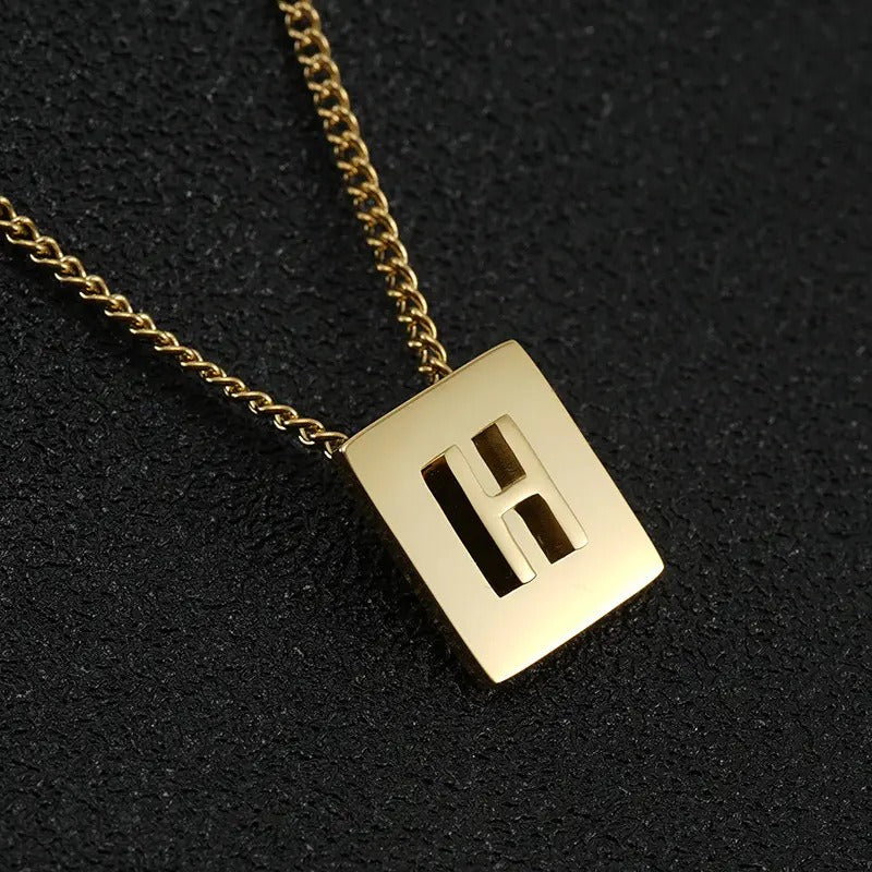 Square Pendant Letter Necklace