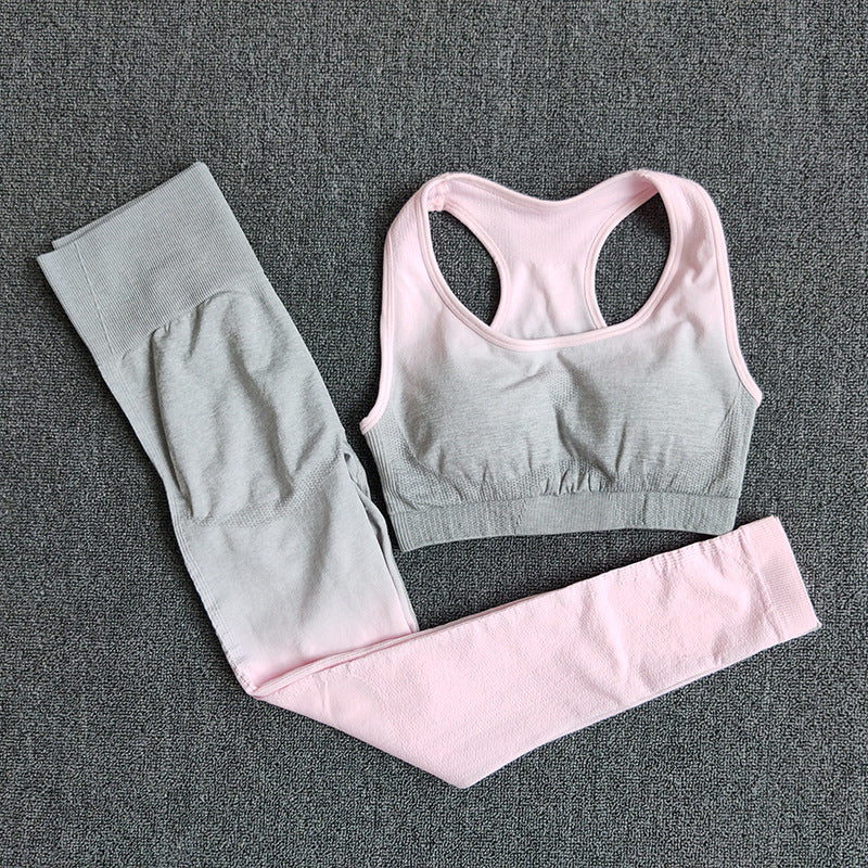 Gradient Nylon Seamless Yoga Sports Bra Set