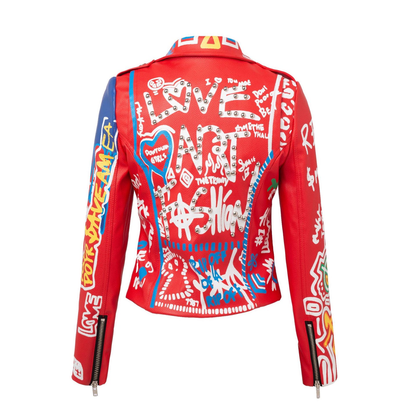 Turn Me Up Slim Fit Red Leather Graffiti Jacket