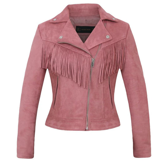 Ladies First Slim Fit Zip-up Tassel Suede Jacket