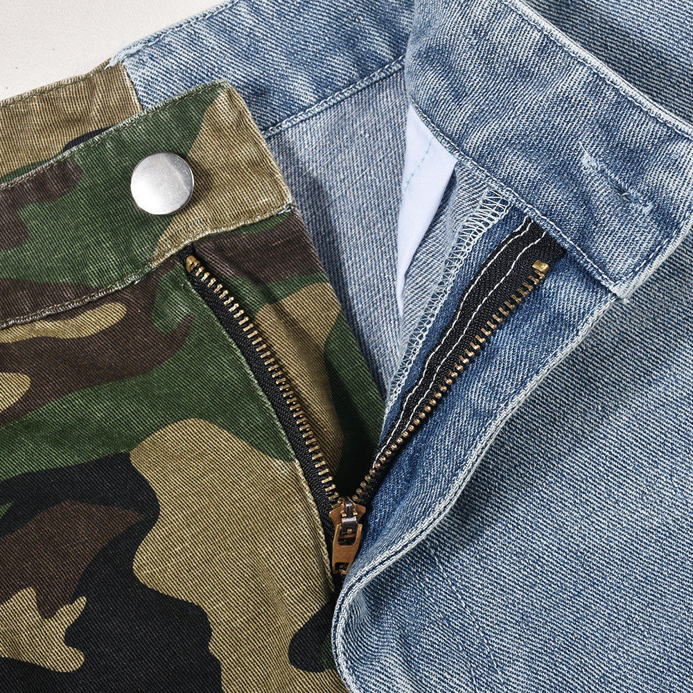 Back To The City Denim Stitched Camouflage Shorts