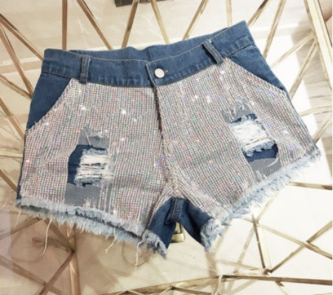 Bling Me Out Sequined Denim Shorts