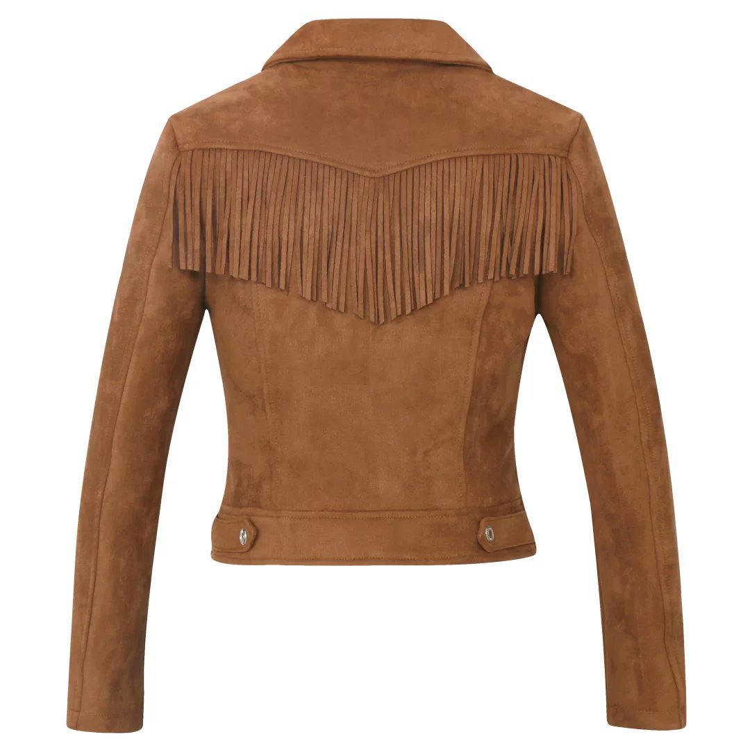 Ladies First Slim Fit Zip-up Tassel Suede Jacket