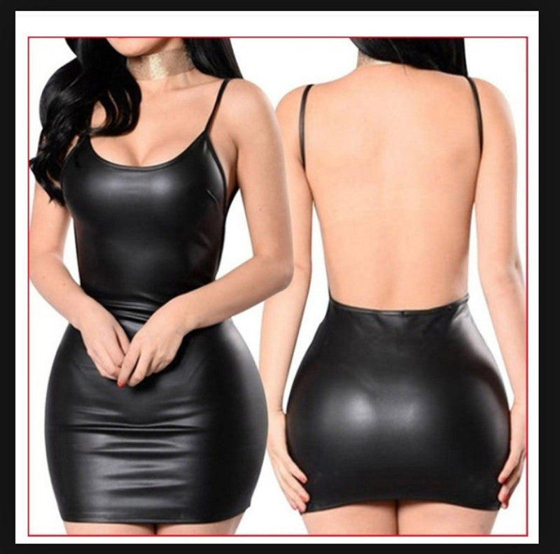 All Grown Up Backless Patent Leather Dress