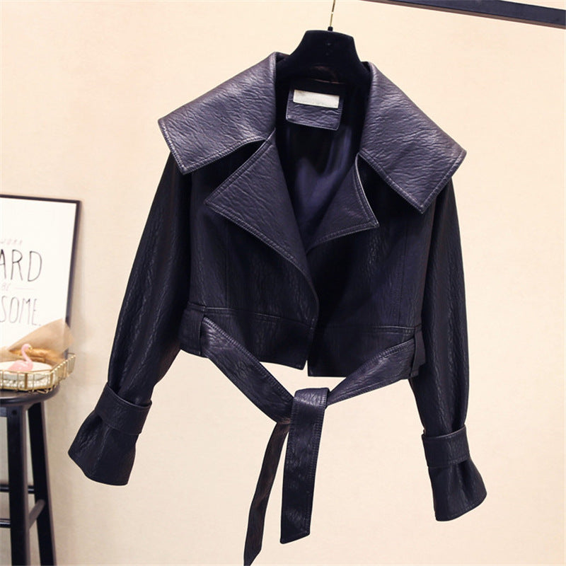 In My Lane Lapel Loose Motorcycle Pu Leather Jacket