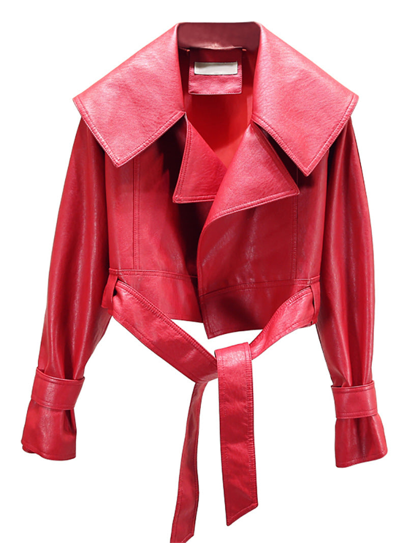 In My Lane Lapel Loose Motorcycle Pu Leather Jacket