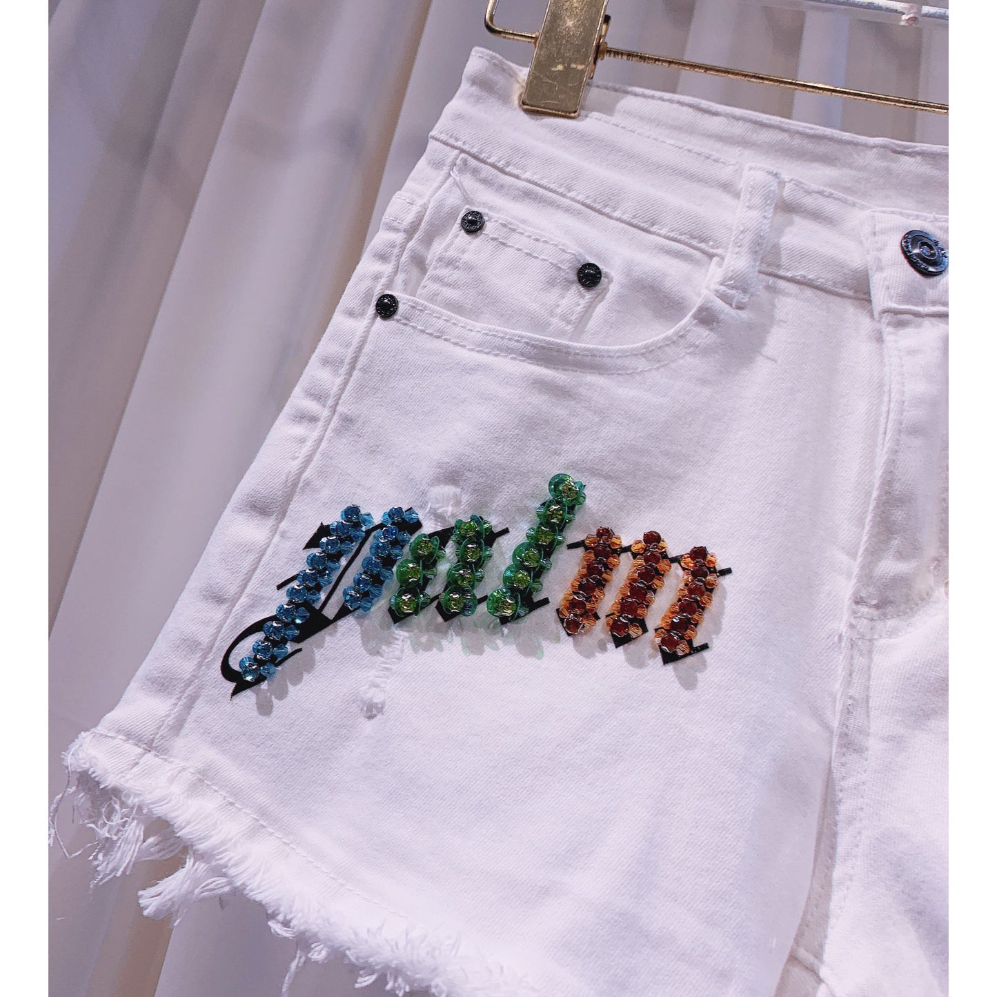 Rhinestone Stretch Denim Shorts