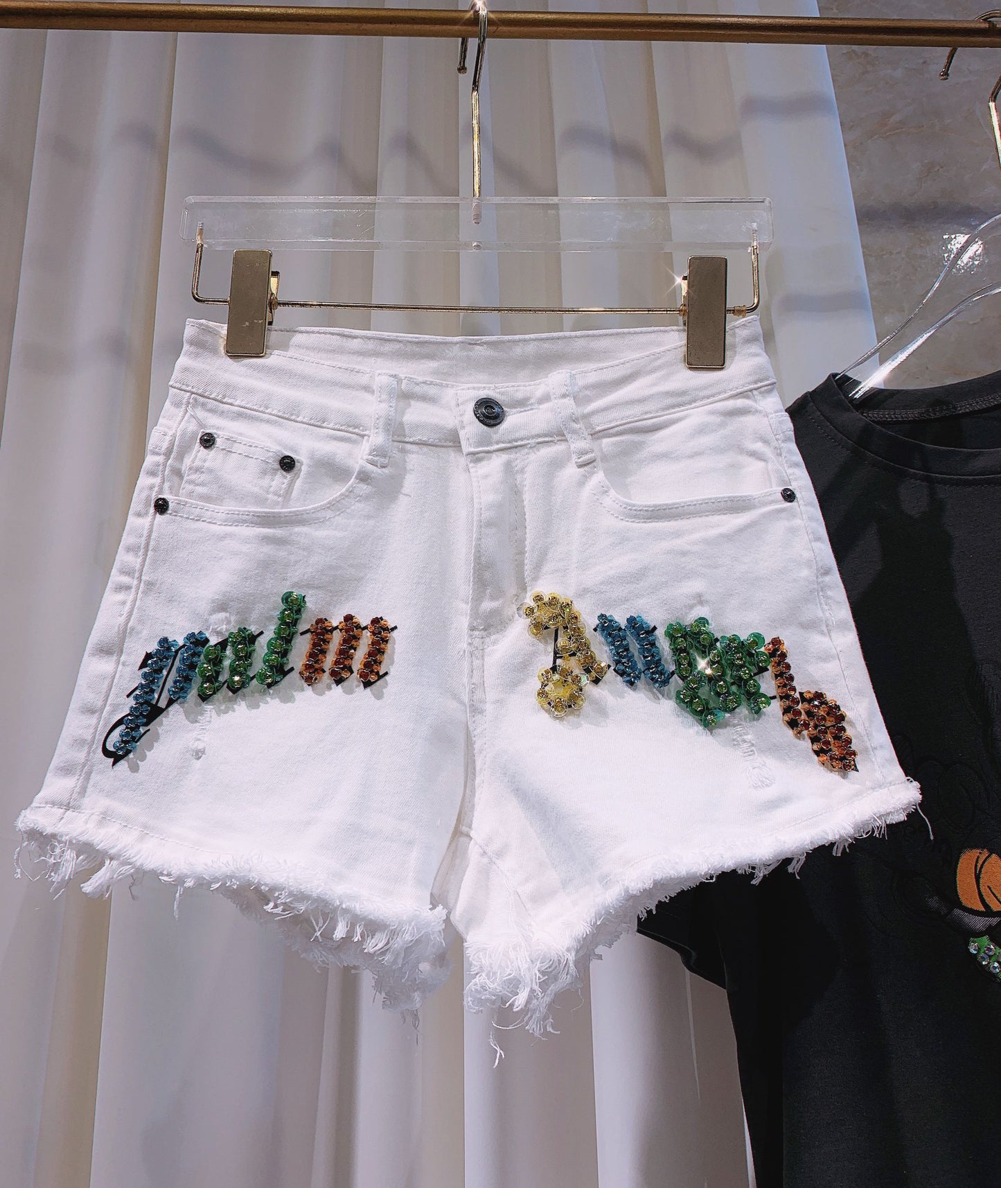 Rhinestone Stretch Denim Shorts