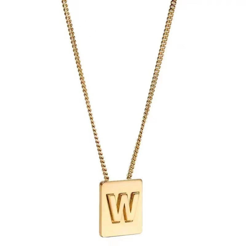 Square Pendant Letter Necklace