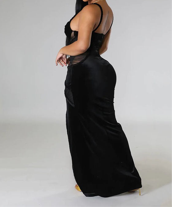 Late At Night Velvet High Split Evening Dress