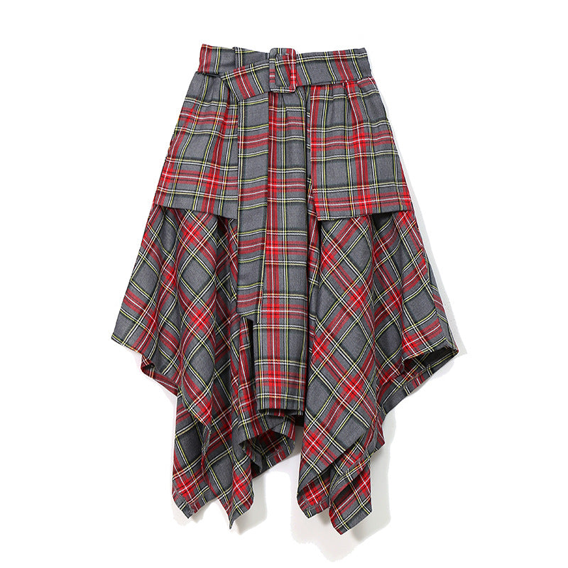 A-Line Plaid High Waist Skirt & Belt