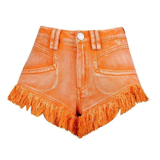 Excuse Me High Waist Tassel Denim Shorts