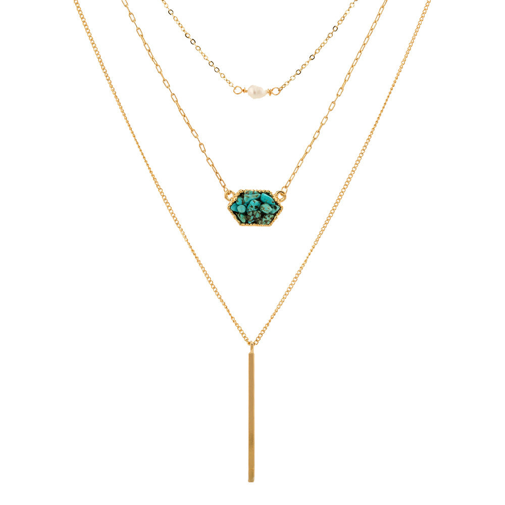 Simple Diamond-shaped Natural Turquoise Pendant Necklace