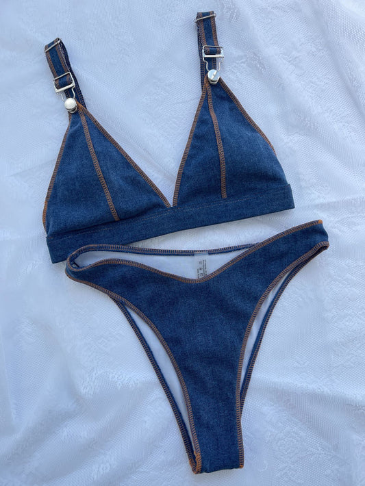 Let Me Chill Bikini Denim Blue Bikini Set