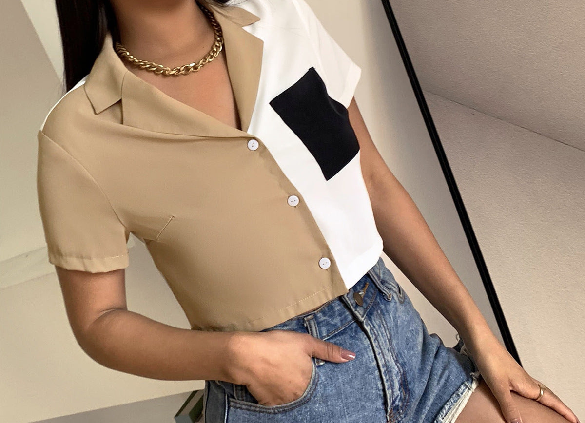 Contrast Fever Crop Top Pocket Short Sleeve Shirt