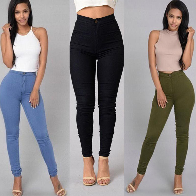 Casual High Waist Stretch Slim Skinny Candy Color Raven Jeans