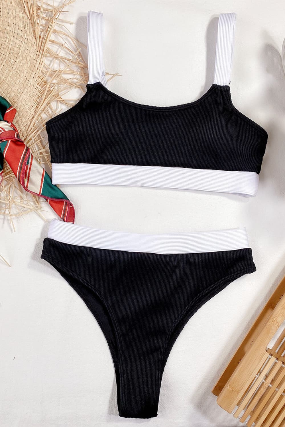 Just A Vacay Away Color Block Scoop Neck Bikini Set