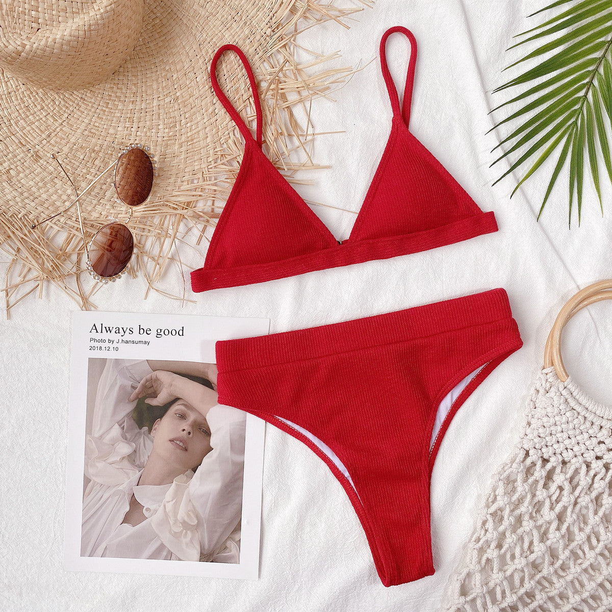 Sun Kissed Spaghetti Strap Ribbed Bikini Set