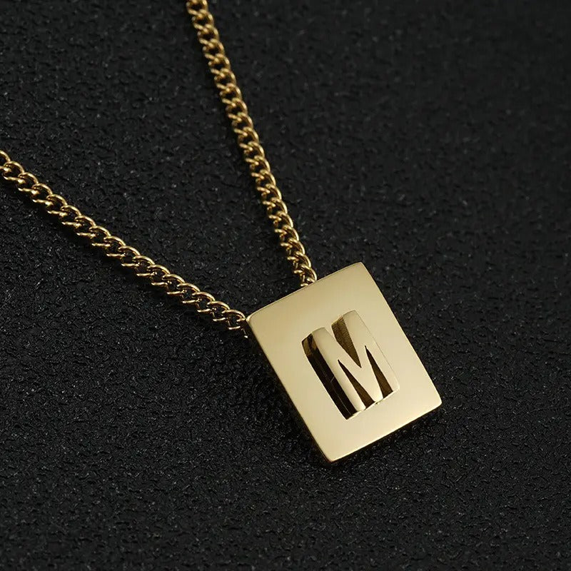 Square Pendant Letter Necklace