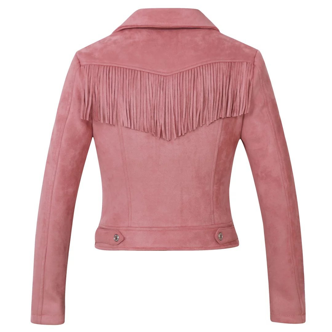 Ladies First Slim Fit Zip-up Tassel Suede Jacket