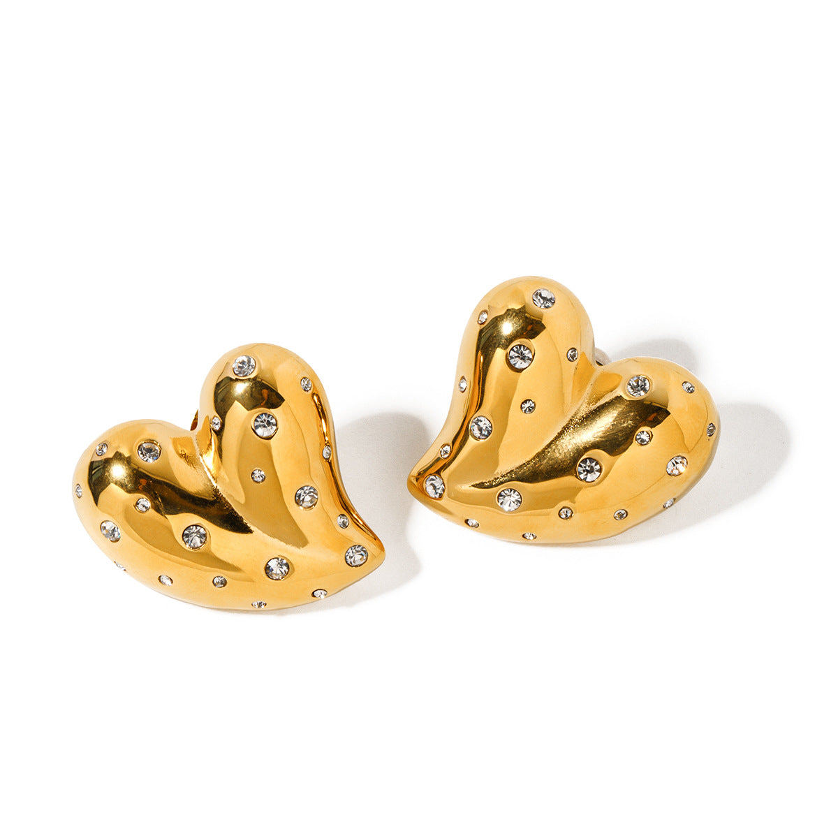 18K Gold White Diamond Love Heart Earrings