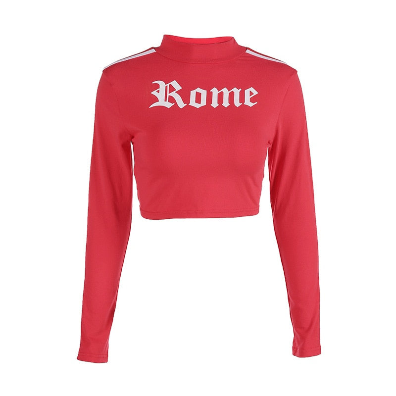 Follow Me To Rome Long Sleeve Punk Cropped Turtleneck Tee