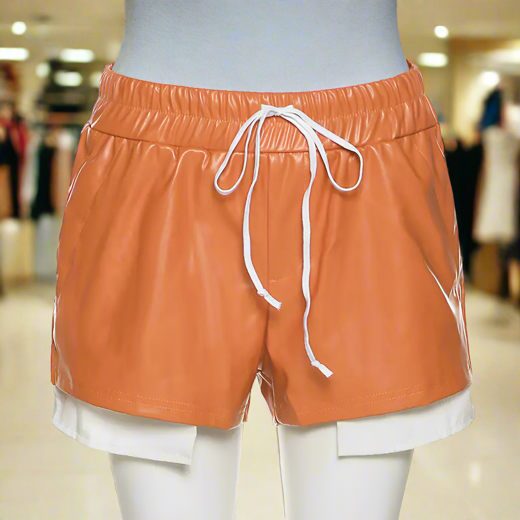 Large Pocket Faux Leather Shorts