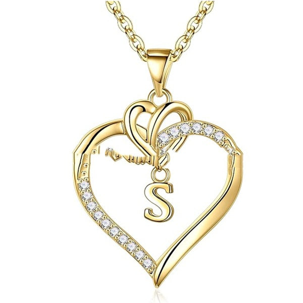 Heart-Shaped Letter Pendant Necklace