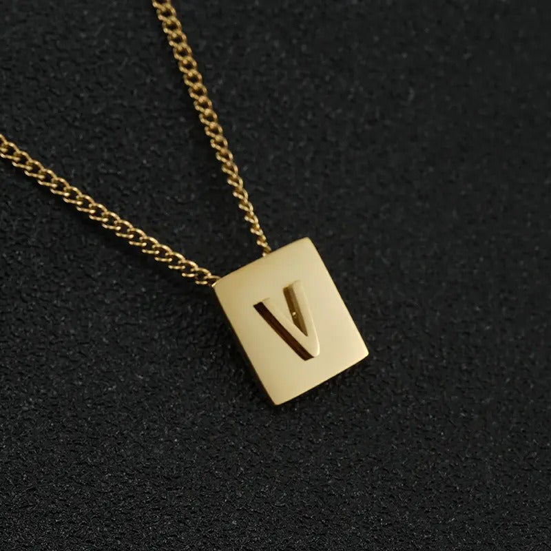 Square Pendant Letter Necklace