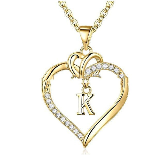 Heart-Shaped Letter Pendant Necklace
