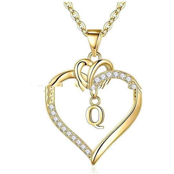 Heart-Shaped Letter Pendant Necklace