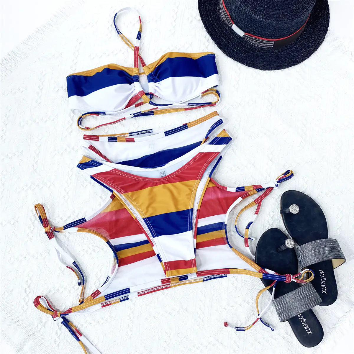 Today’s Forecast Striped 3 piece Bikini Swimsuit Set