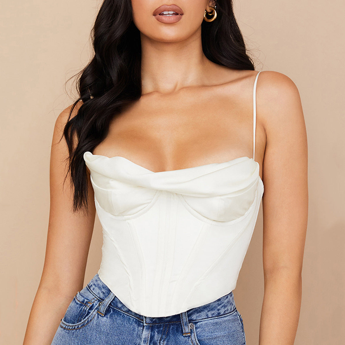 Let's Do Lunch Satin Fishbone Pleated Camisole Top