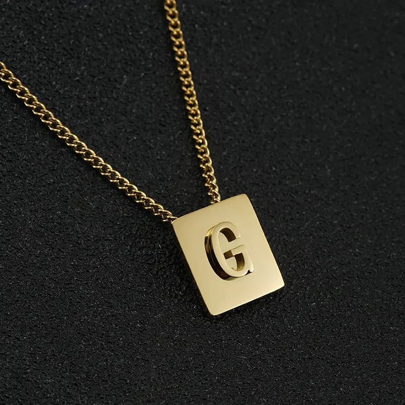 Square Pendant Letter Necklace