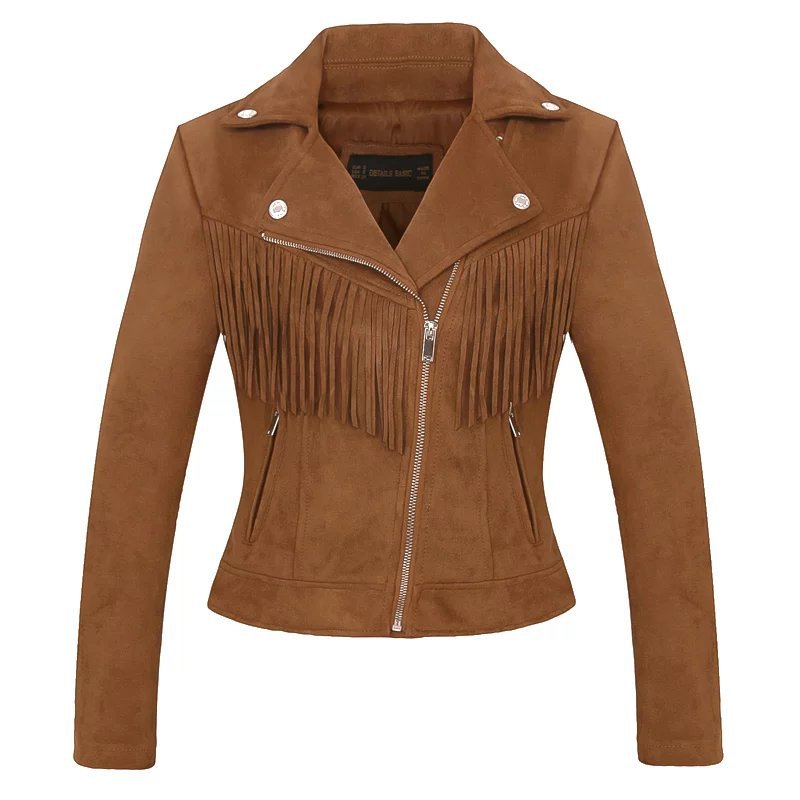 Ladies First Slim Fit Zip-up Tassel Suede Jacket