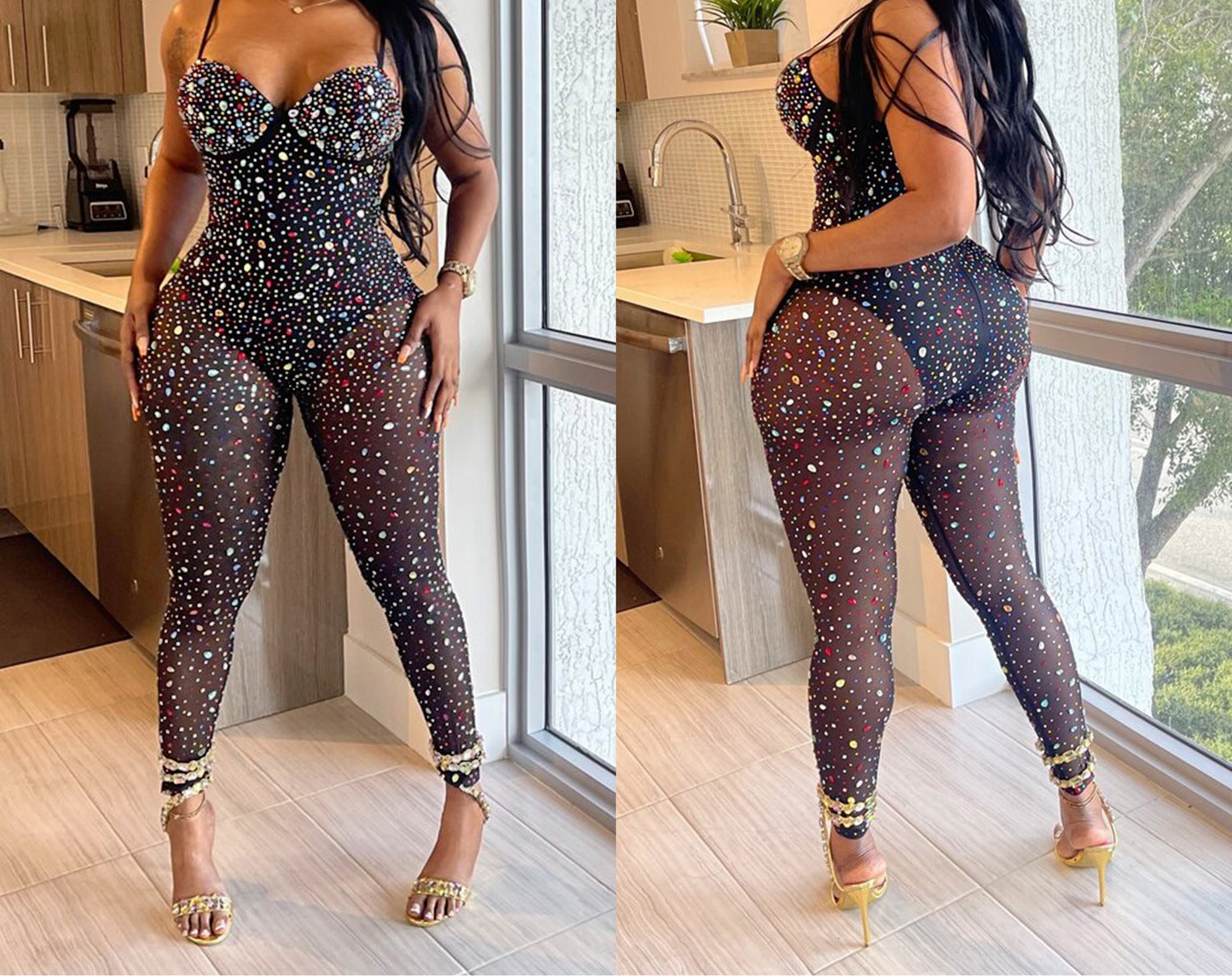 One Night Only Mesh Rhinestone Jumpsuit