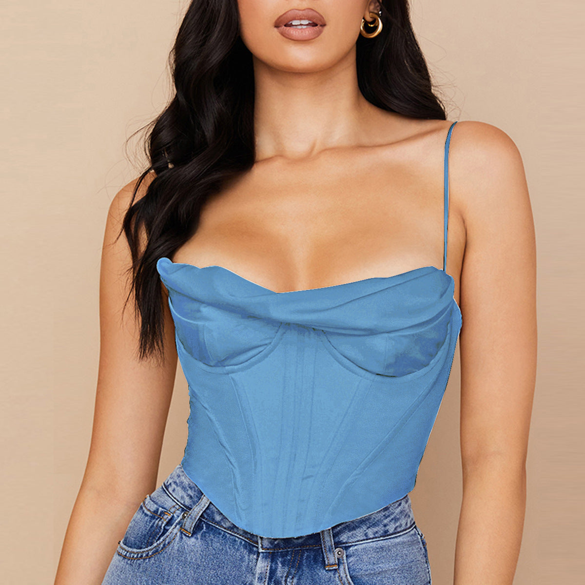 Let's Do Lunch Satin Fishbone Pleated Camisole Top