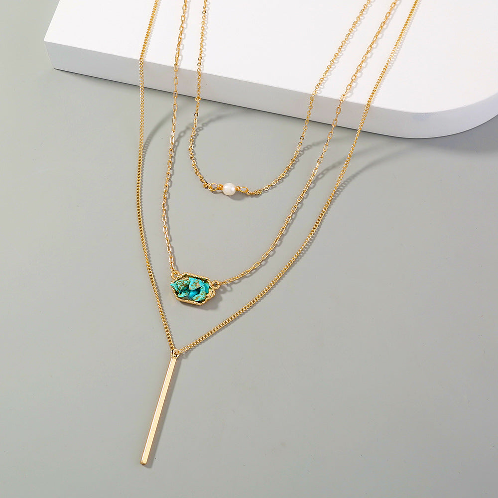 Simple Diamond-shaped Natural Turquoise Pendant Necklace