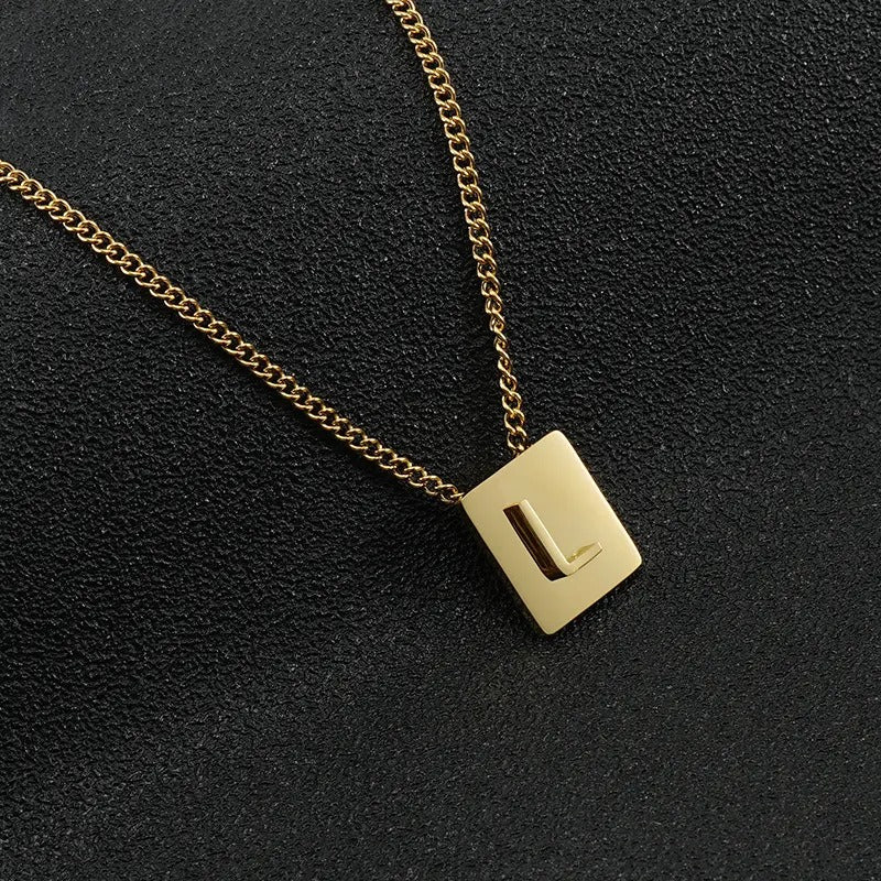 Square Pendant Letter Necklace