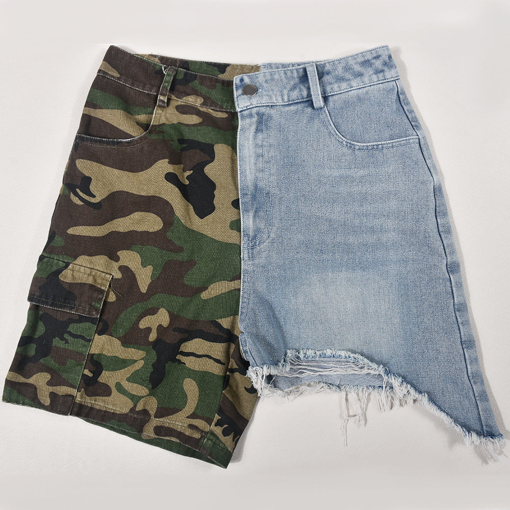 Back To The City Denim Stitched Camouflage Shorts