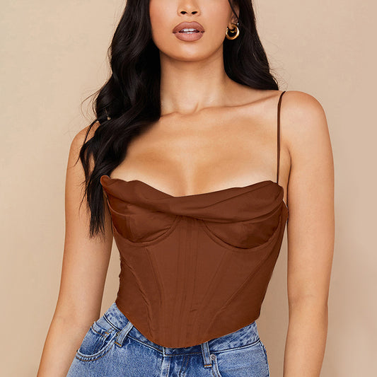 Let's Do Lunch Satin Fishbone Pleated Camisole Top